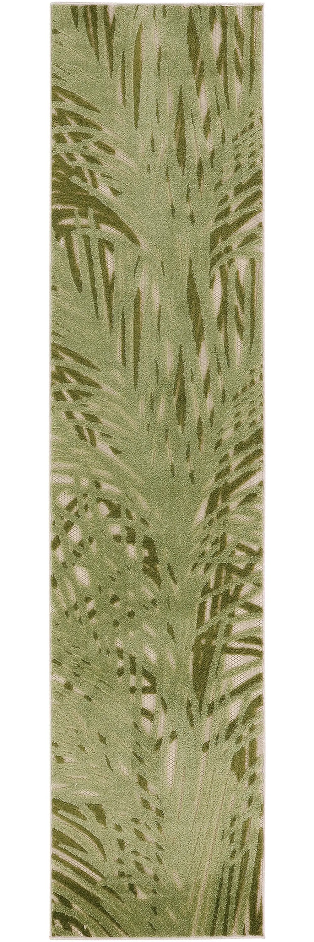 6' Ivory And Green Palm Leaf Indoor Outdoor Runner Rug Homeroots Outdoor