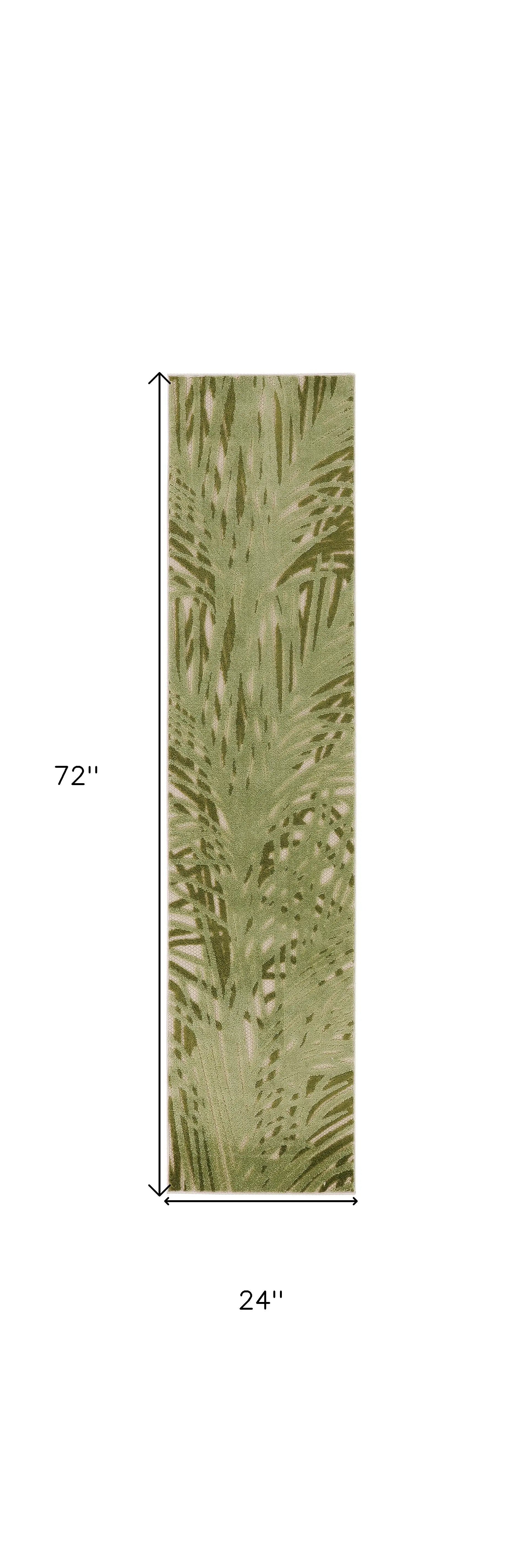 6' Ivory And Green Palm Leaf Indoor Outdoor Runner Rug Homeroots Outdoor