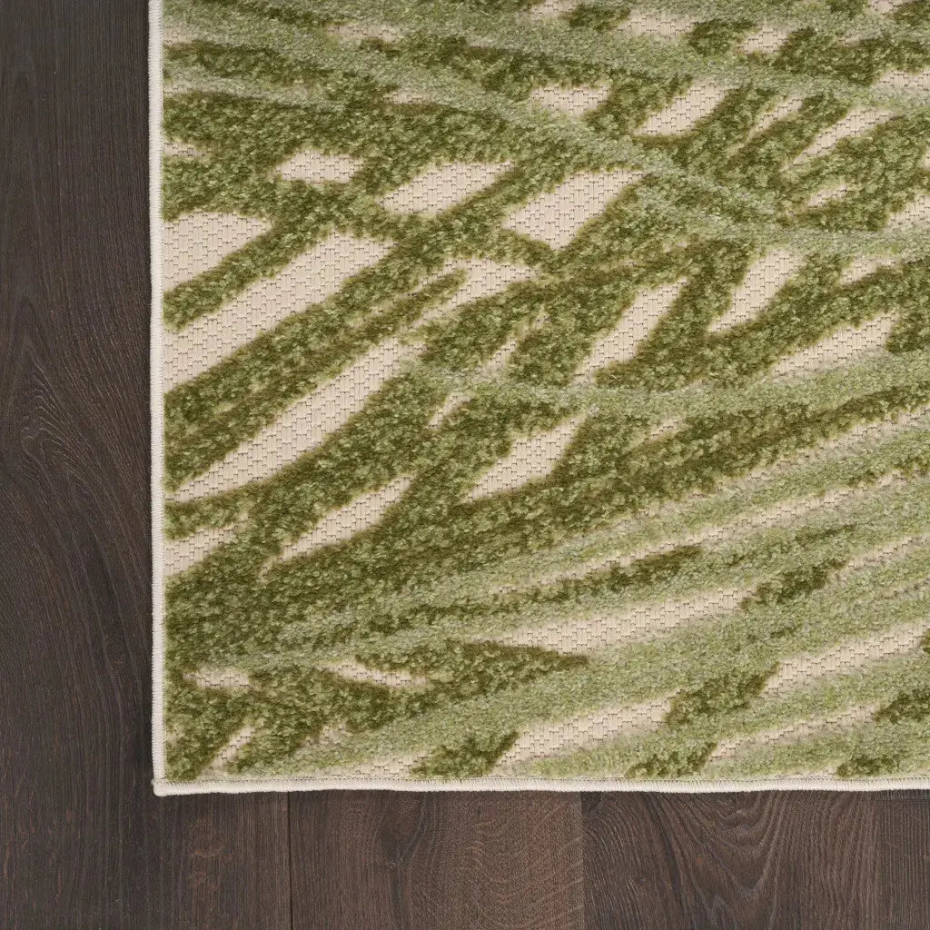 6' Ivory And Green Palm Leaf Indoor Outdoor Runner Rug Homeroots Outdoor