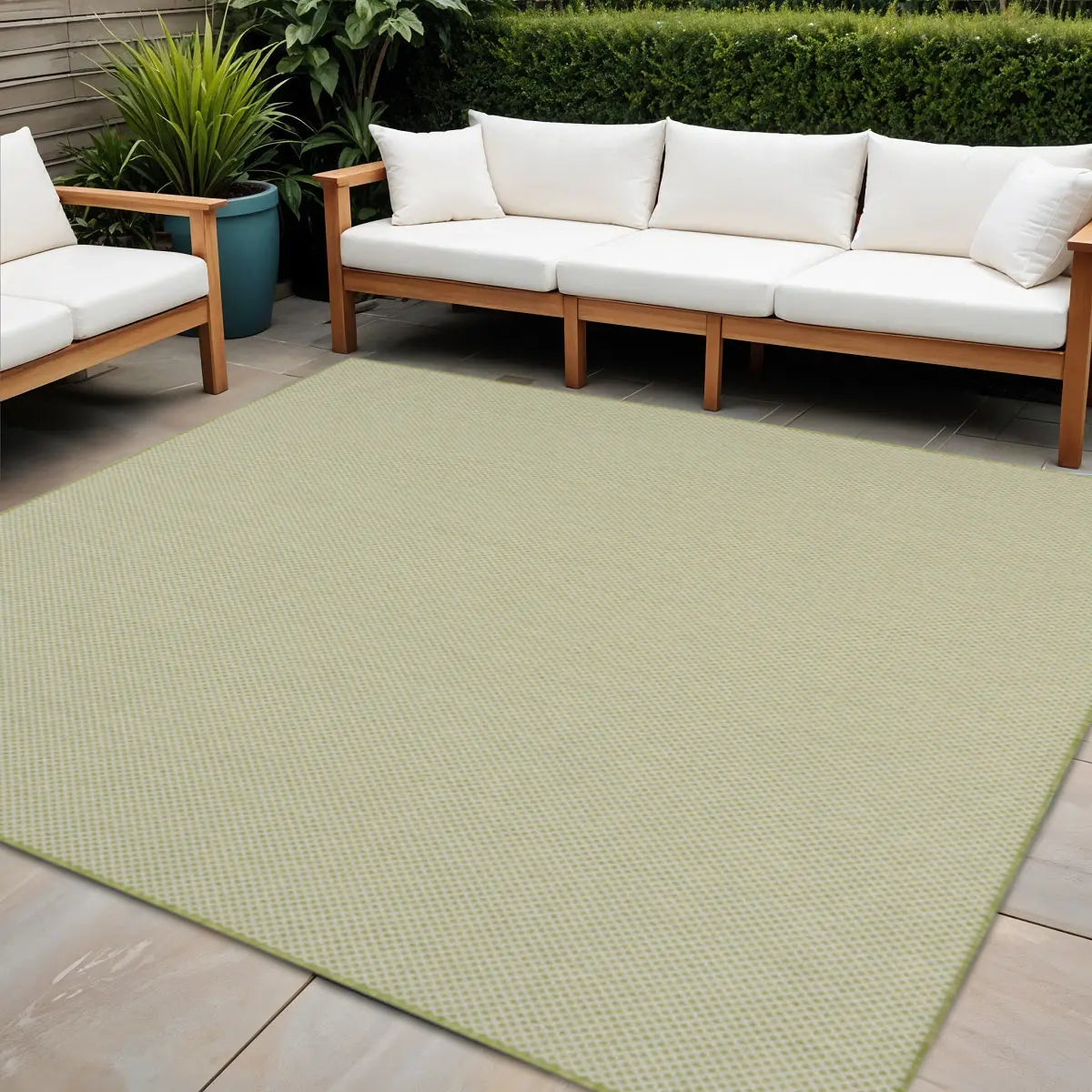 6' Ivory And Green Square Geometric Indoor Outdoor Area Rug Homeroots Outdoor