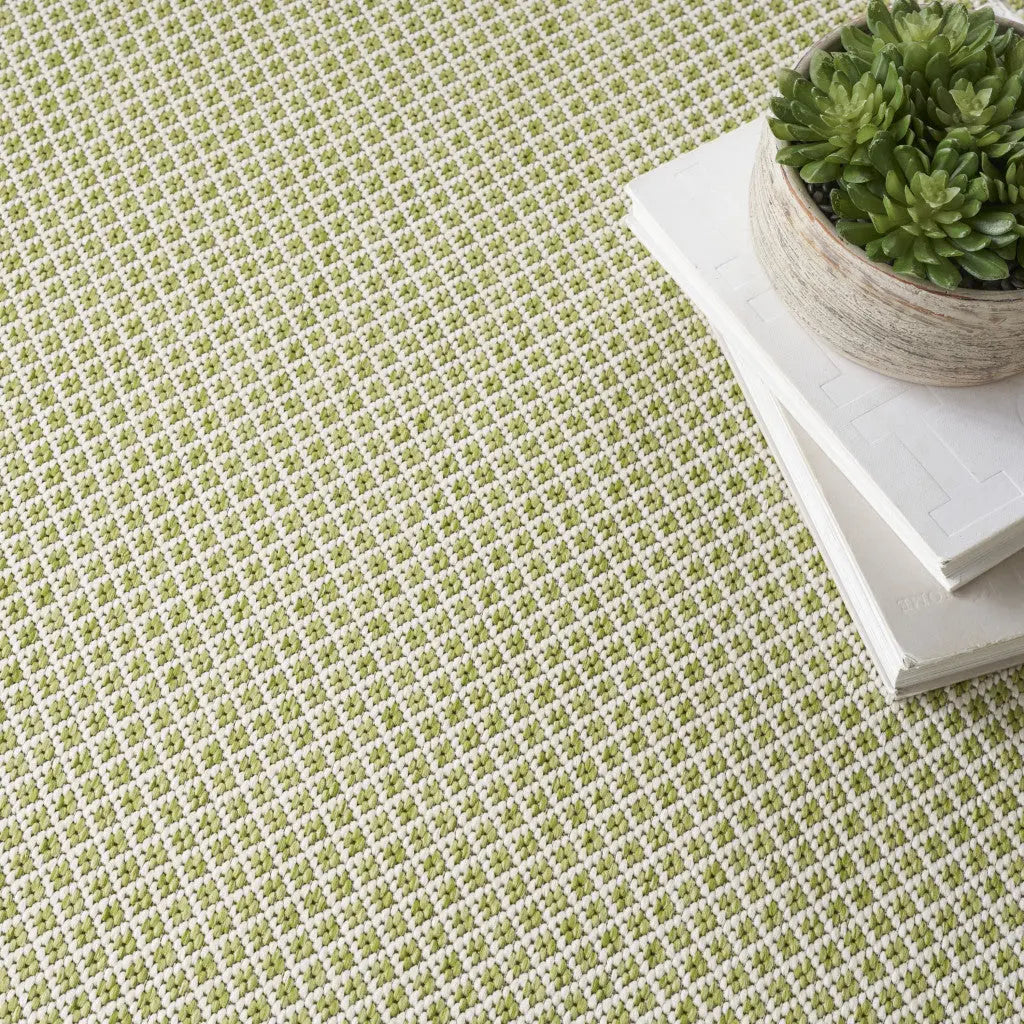 6' Ivory And Green Square Geometric Indoor Outdoor Area Rug Homeroots Outdoor