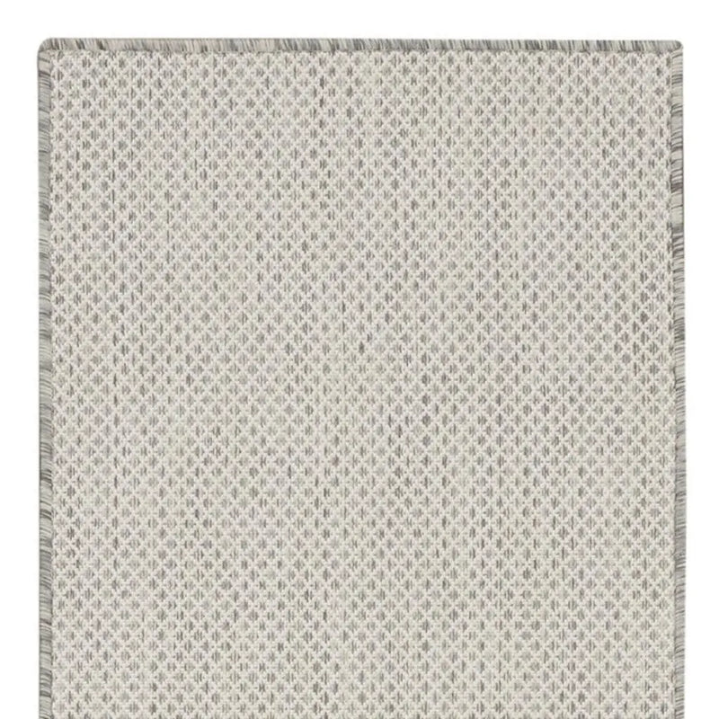6' Ivory And Silver Geometric Indoor Outdoor Runner Rug Homeroots Outdoor