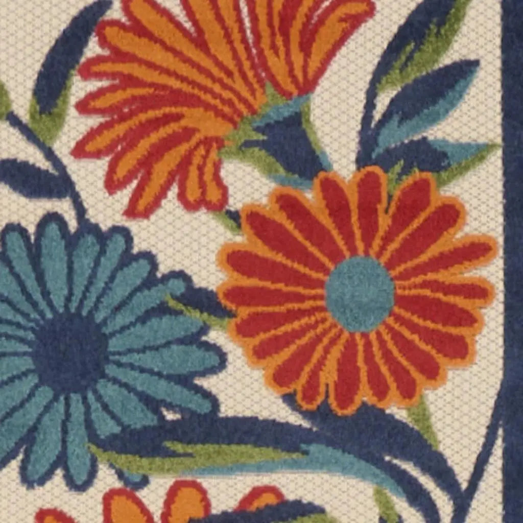 6' Ivory Blue And Orange Floral Indoor Outdoor Runner Rug Homeroots Outdoor