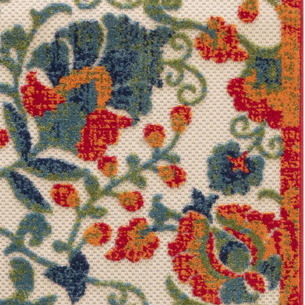 6' Ivory Blue And Orange Floral Indoor Outdoor Runner Rug Homeroots Outdoor