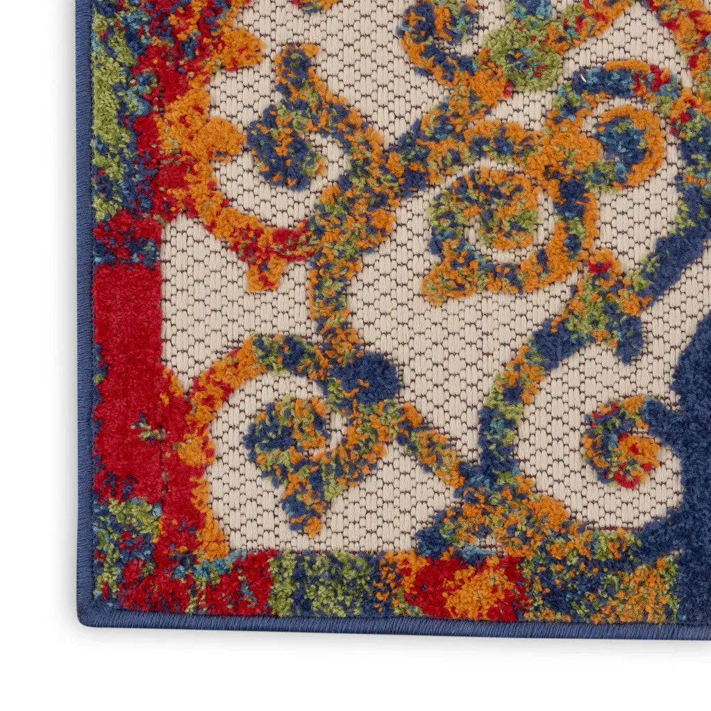 6' Ivory Blue Orange And Green Trellis Indoor Outdoor Runner Rug Homeroots Outdoor
