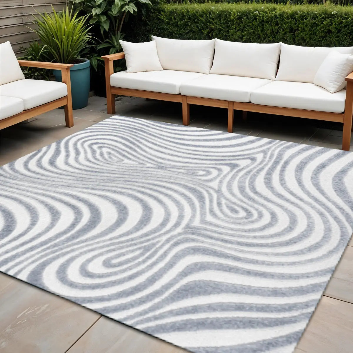 6' Light Blue And Ivory Square Abstract Indoor Outdoor Area Rug Homeroots Outdoor