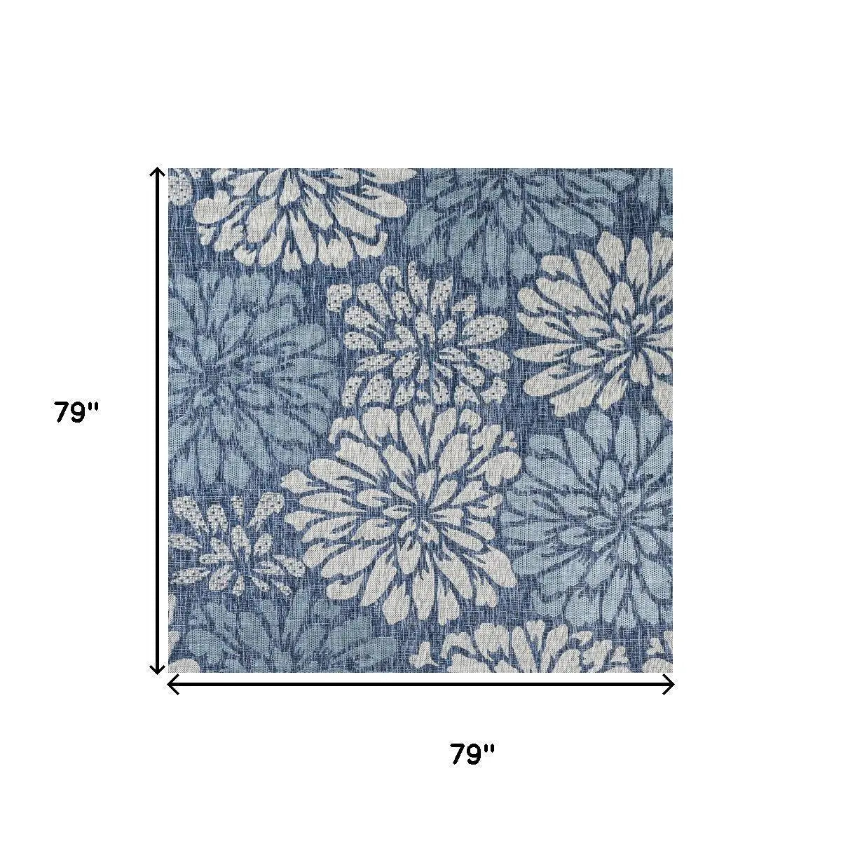 6' Navy Blue And Aqua Square Floral Indoor Outdoor Area Rug Homeroots Outdoor