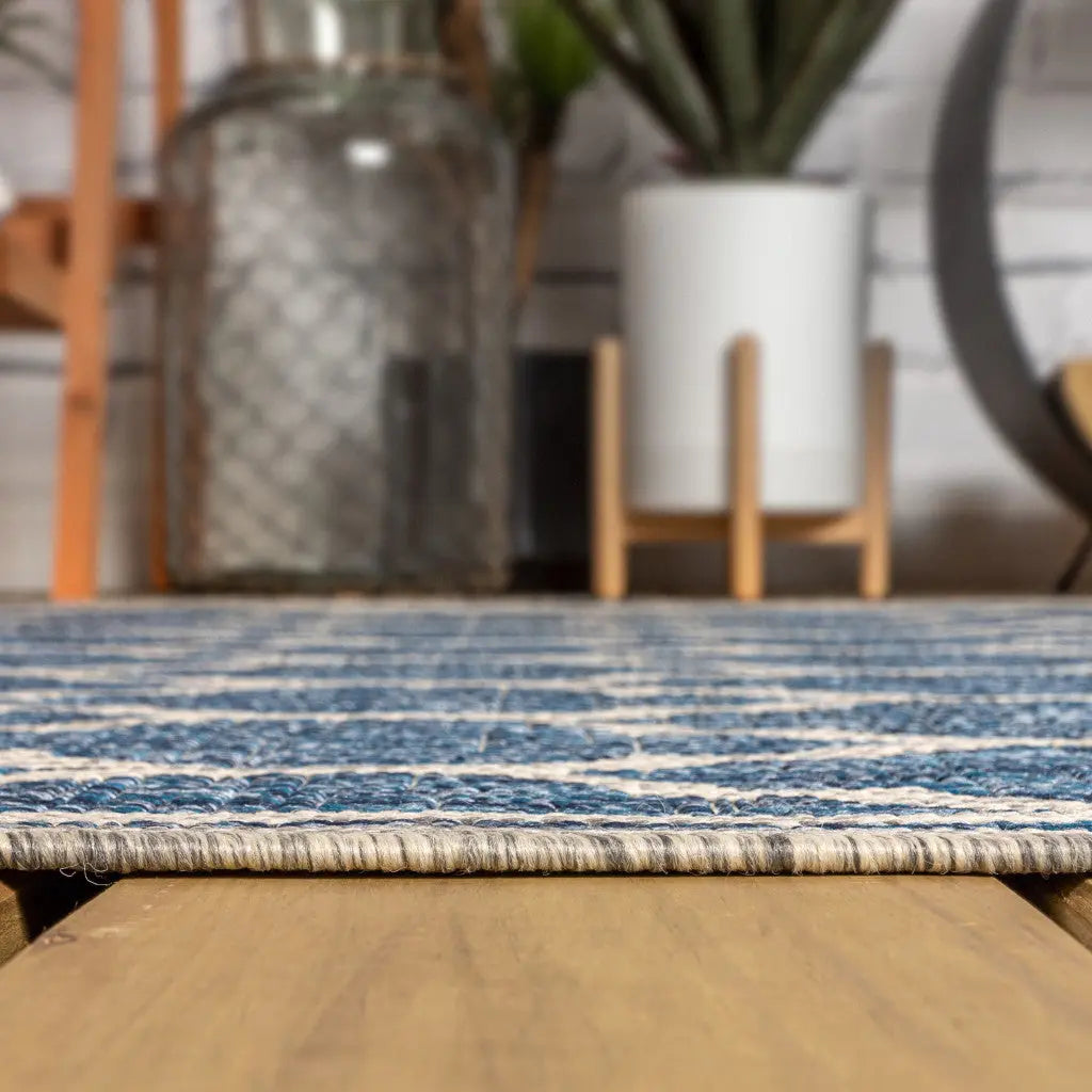 6' Navy Blue And Gray Square Geometric Indoor Outdoor Area Rug Homeroots Outdoor