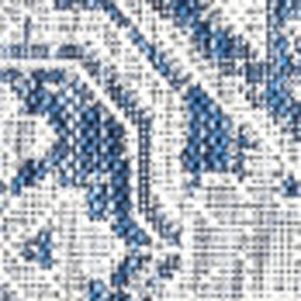6' Navy Blue And Gray Square Medallion Indoor Outdoor Area Rug - GreatEagleInc