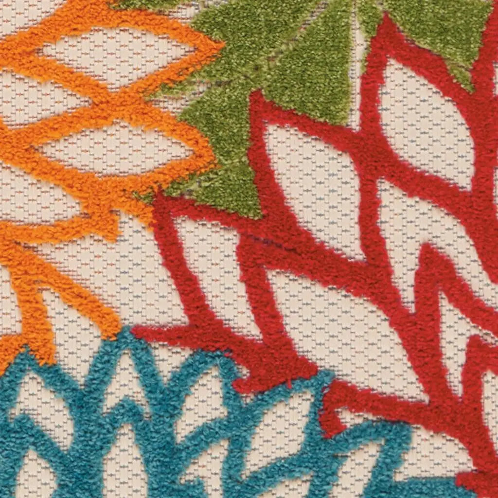 6' Orange Red Green And Blue Floral Indoor Outdoor Runner Rug Homeroots Outdoor
