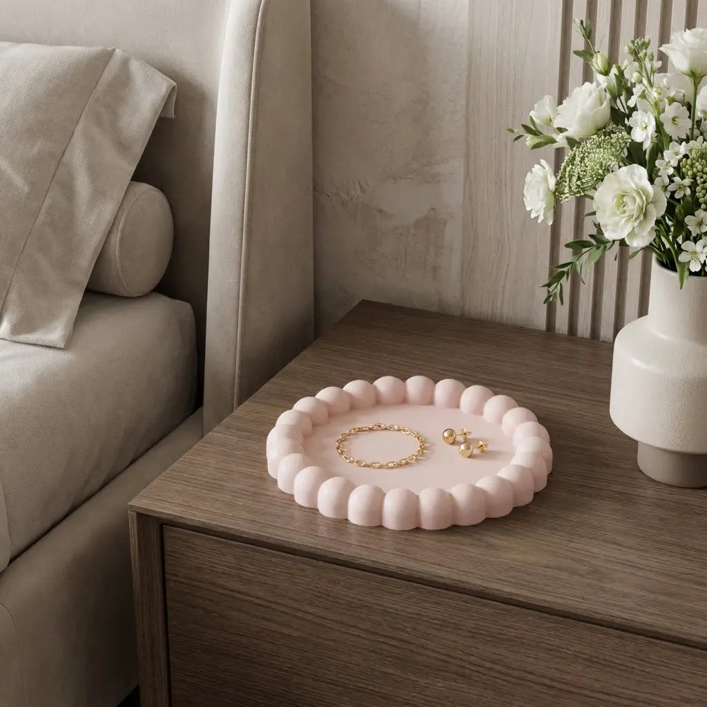 6" Pale Pink Resin Handmade Round Trinket Tray Homeroots Kitchen & Dining