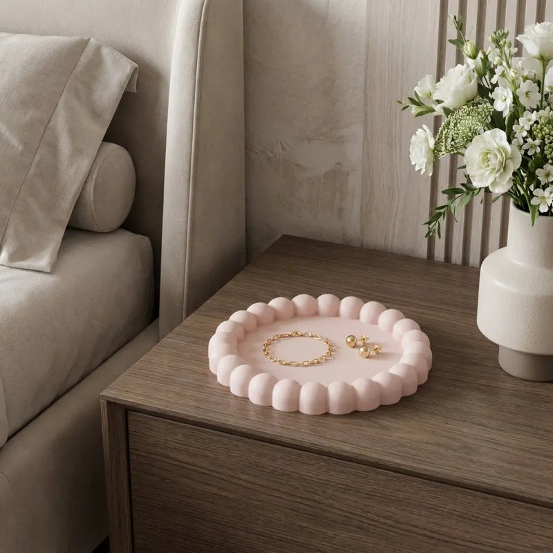 6" Pale Pink Resin Handmade Round Trinket Tray Homeroots Kitchen & Dining