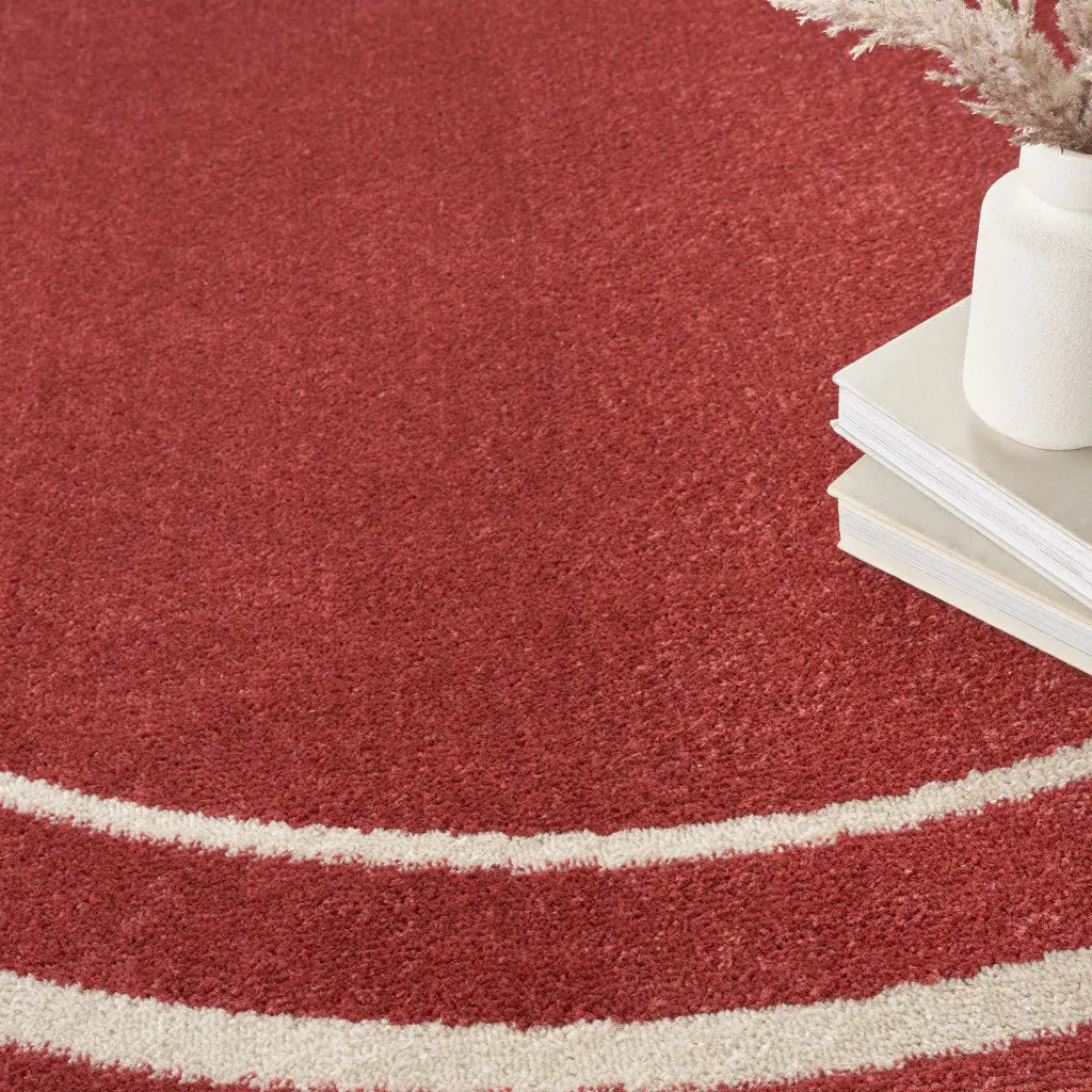6' Red And Ivory Round Indoor Outdoor Area Rug Homeroots Outdoor