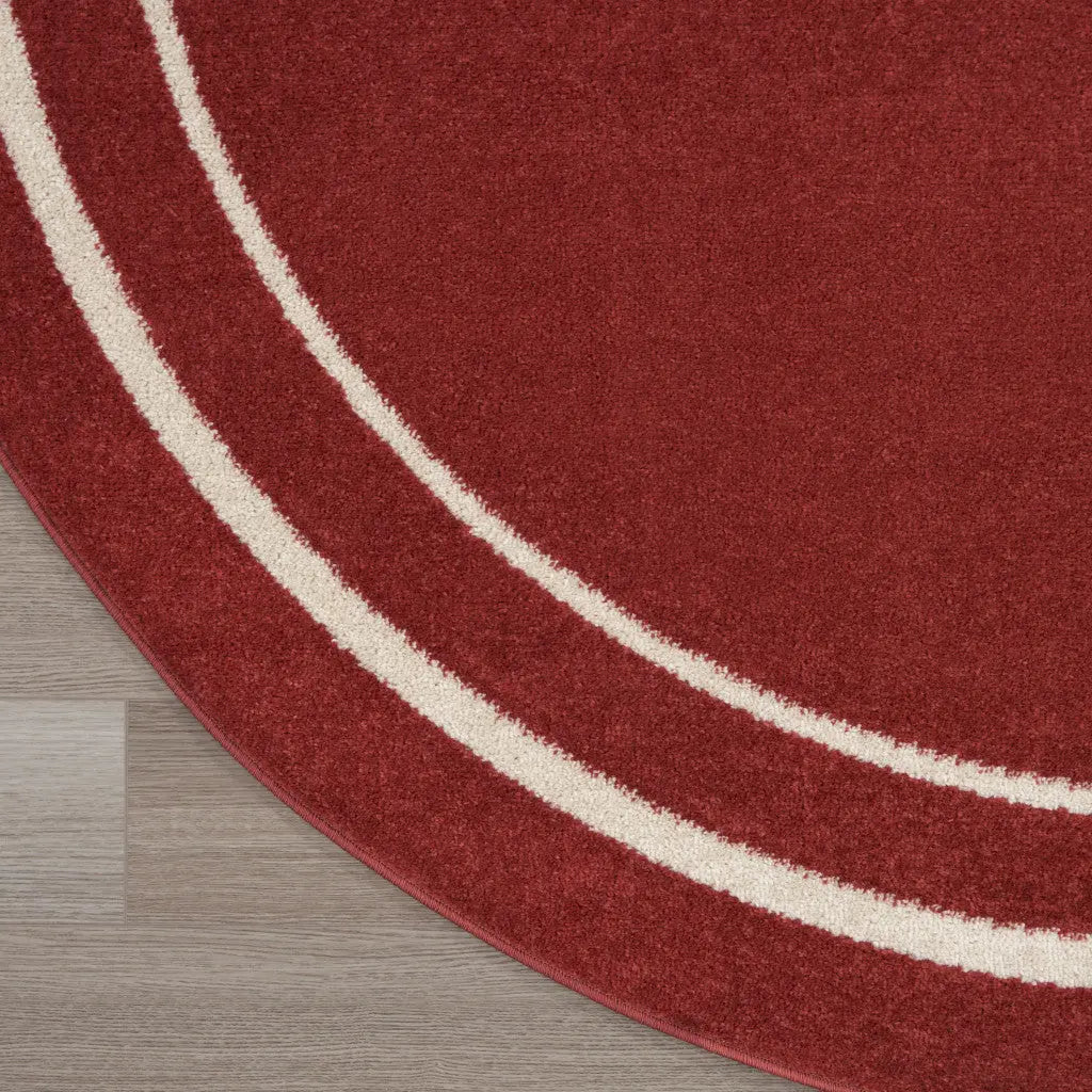 6' Red And Ivory Round Indoor Outdoor Area Rug Homeroots Outdoor