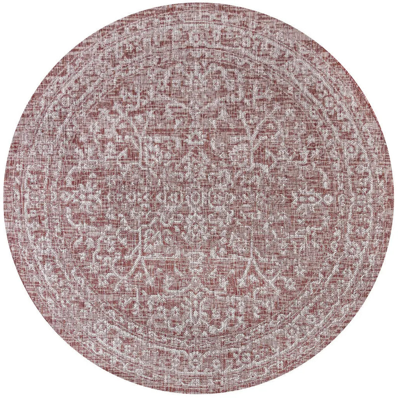 6' Red And Taupe Round Medallion Indoor Outdoor Area Rug Homeroots Outdoor