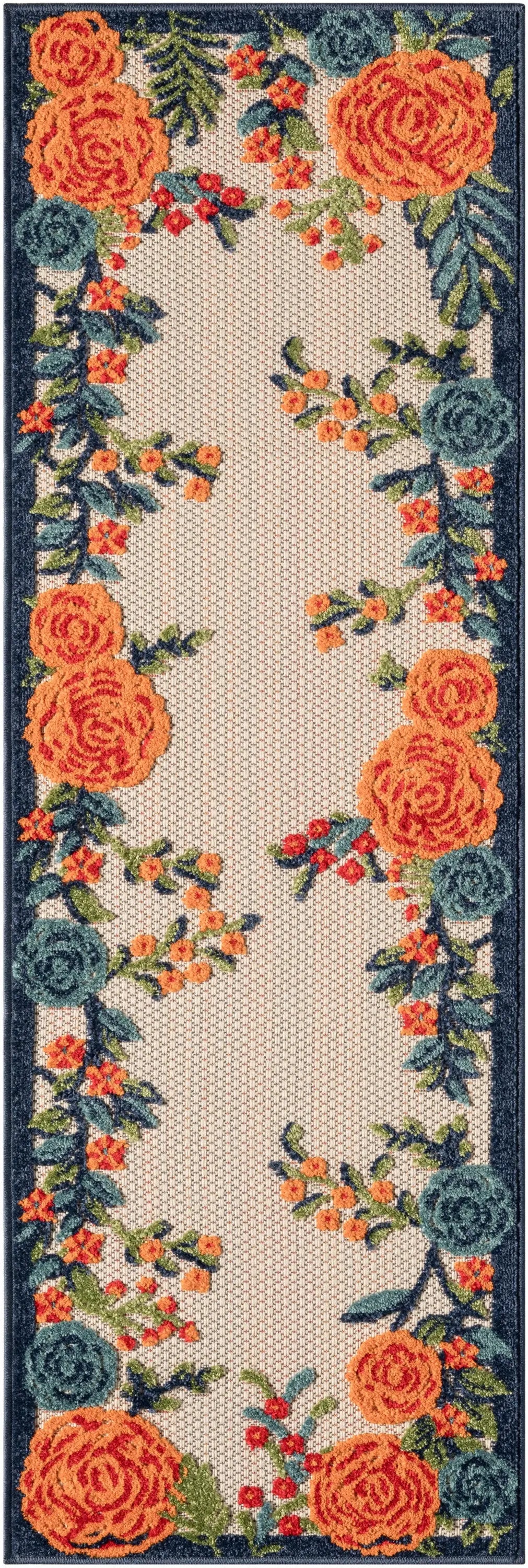 6' Red Beige Blue Orange And Red Floral Indoor Outdoor Runner Rug Homeroots Outdoor