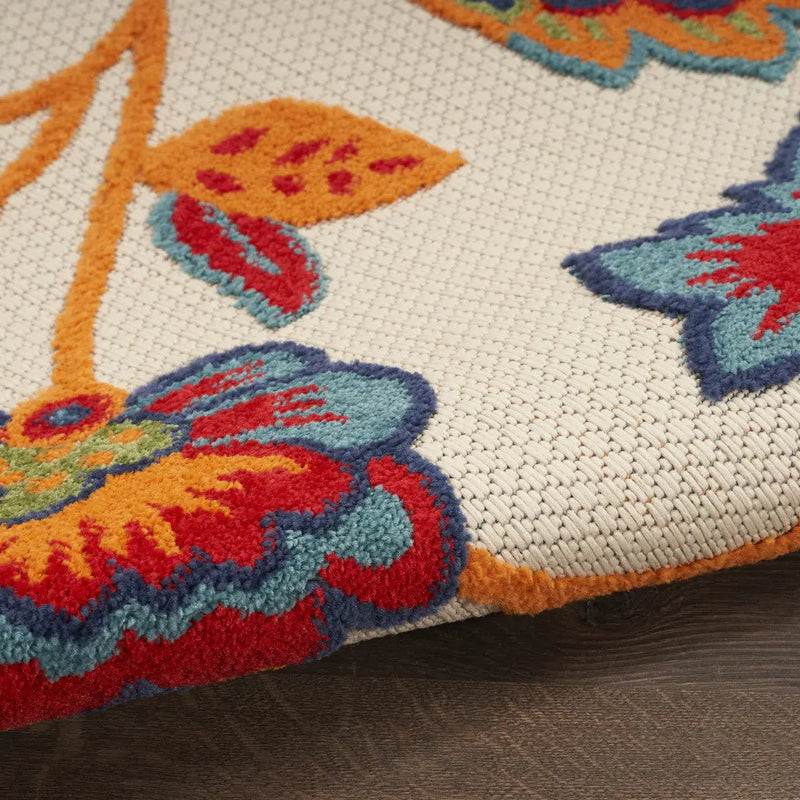 6' Red Beige Blue Orange And Red Floral Indoor Outdoor Runner Rug Homeroots Outdoor
