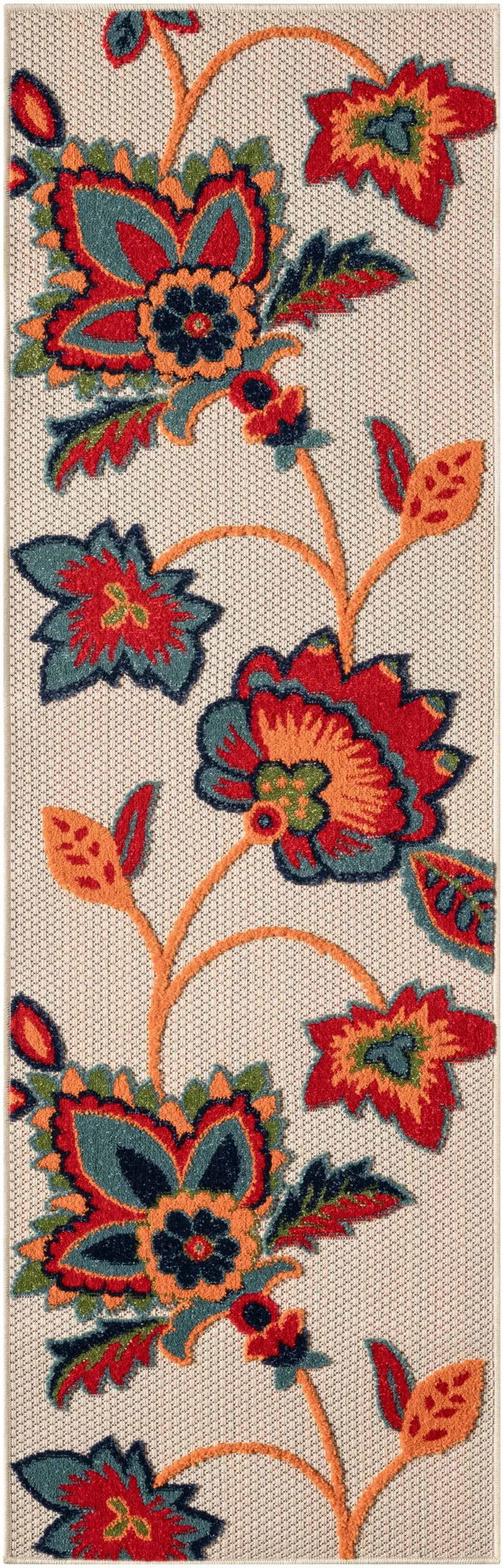 6' Red Beige Blue Orange And Red Floral Indoor Outdoor Runner Rug Homeroots Outdoor