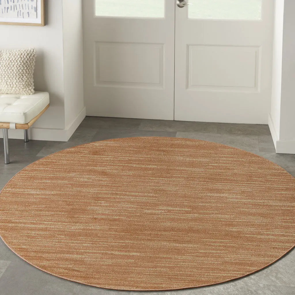 6' Rust And Beige Round Abstract Indoor Outdoor Area Rug Homeroots Outdoor