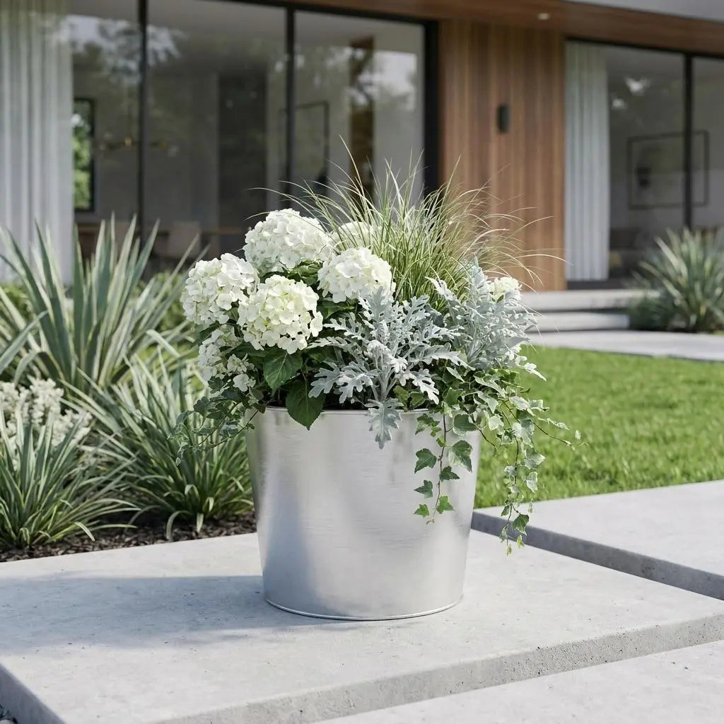 6" Silver Recycled Plastic Indoor Outdoor Round Pot Planter Homeroots Outdoor