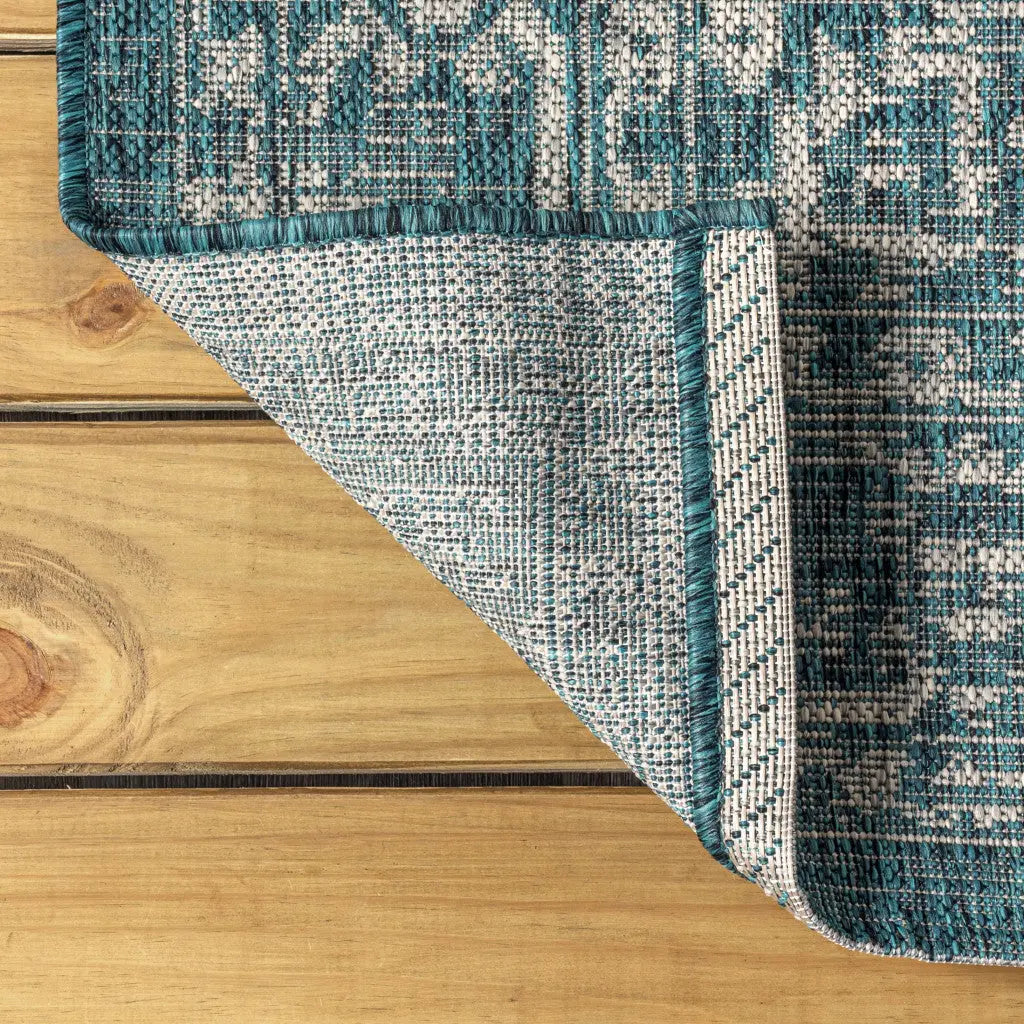 6' Teal Blue And Gray Round Medallion Indoor Outdoor Area Rug Homeroots Outdoor