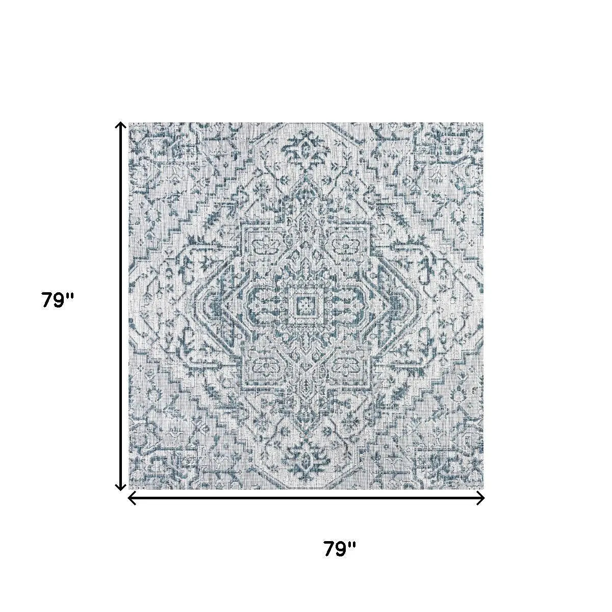 6' Teal Blue And Gray Square Medallion Indoor Outdoor Area Rug Homeroots Outdoor