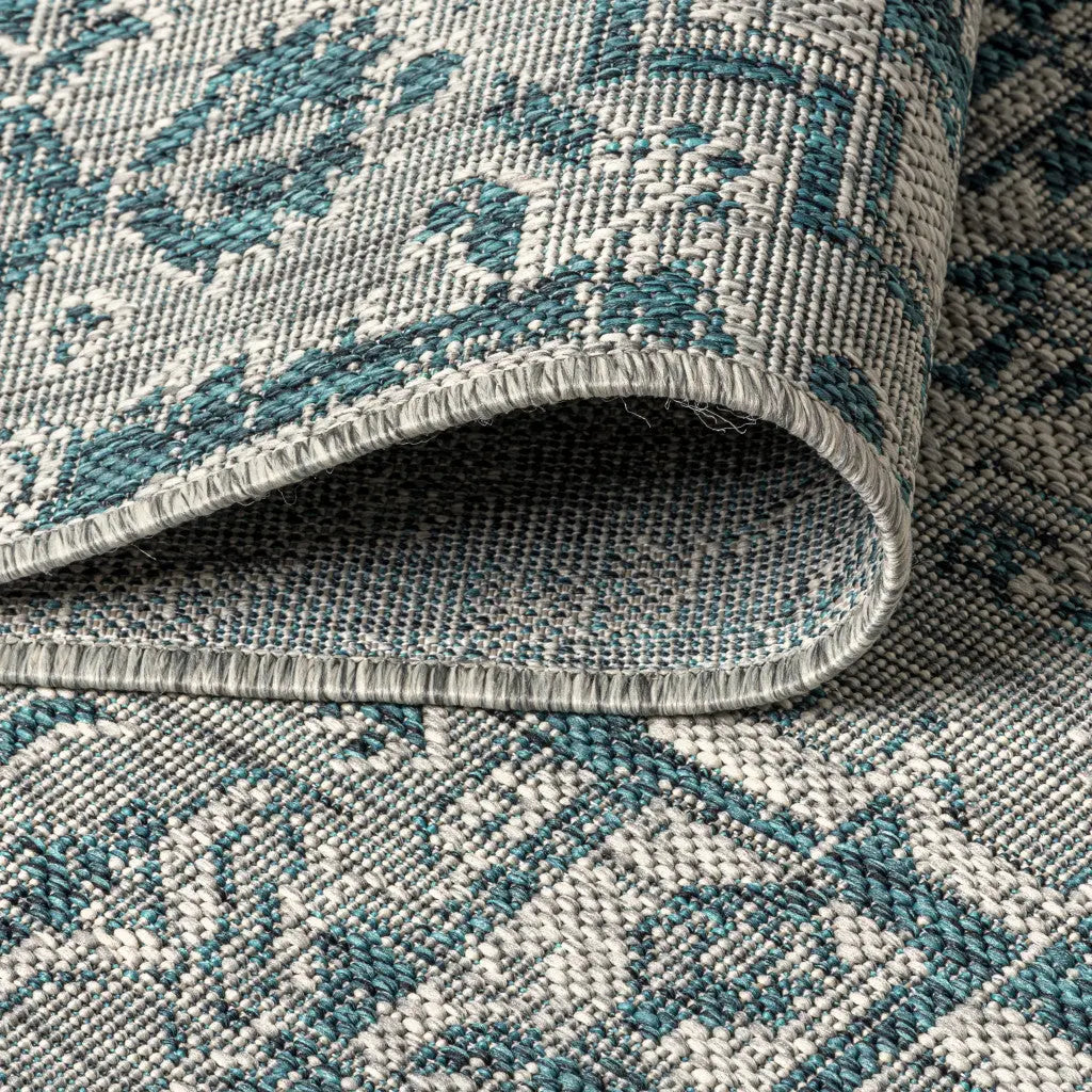 6' Teal Blue And Gray Square Medallion Indoor Outdoor Area Rug Homeroots Outdoor