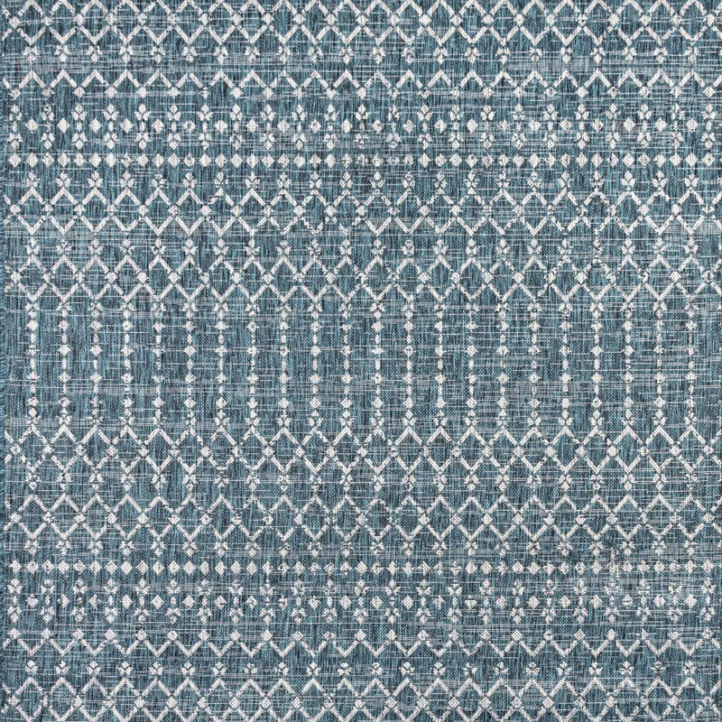 6' Teal Blue And Gray Square Trellis Indoor Outdoor Area Rug Homeroots Outdoor