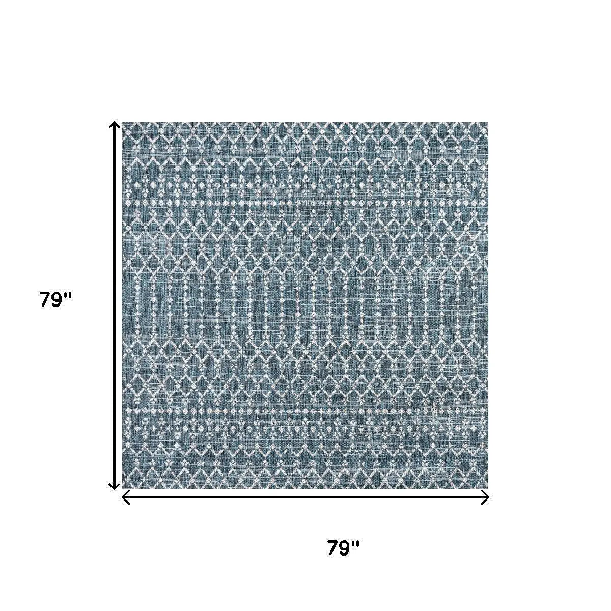 6' Teal Blue And Gray Square Trellis Indoor Outdoor Area Rug Homeroots Outdoor