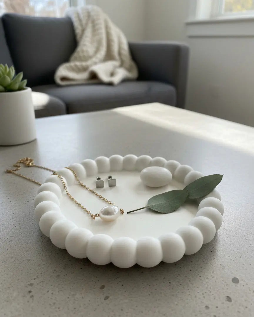 6" White Resin Handmade Round Trinket Tray Homeroots Kitchen & Dining