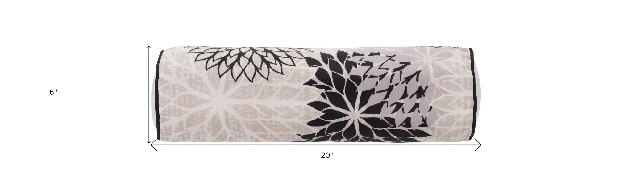 6" X 20" Black Gray and White Bolster Floral Indoor Outdoor Throw Pillow Homeroots Outdoor