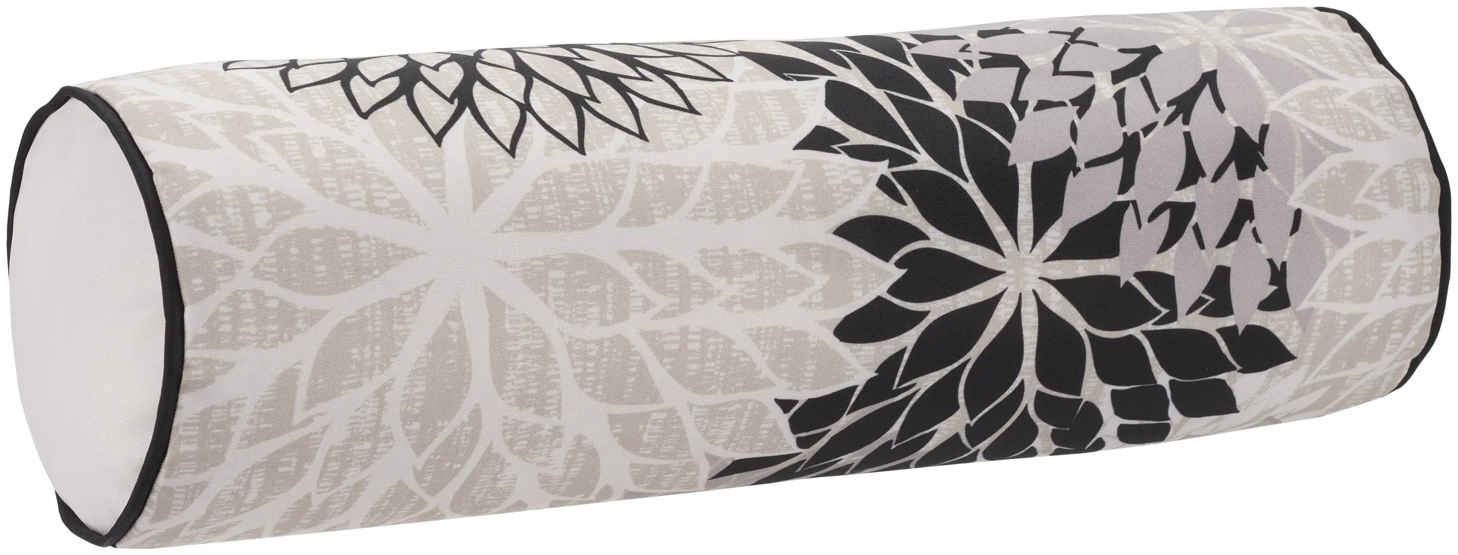 6" X 20" Black Gray and White Bolster Floral Indoor Outdoor Throw Pillow Homeroots Outdoor