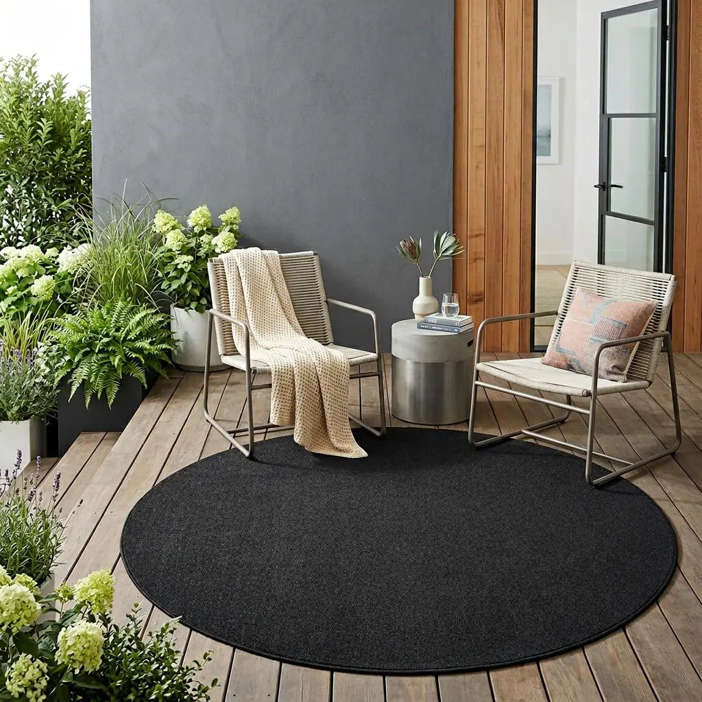 6' X 6' Black Round Indoor Outdoor Area Rug Homeroots Outdoor