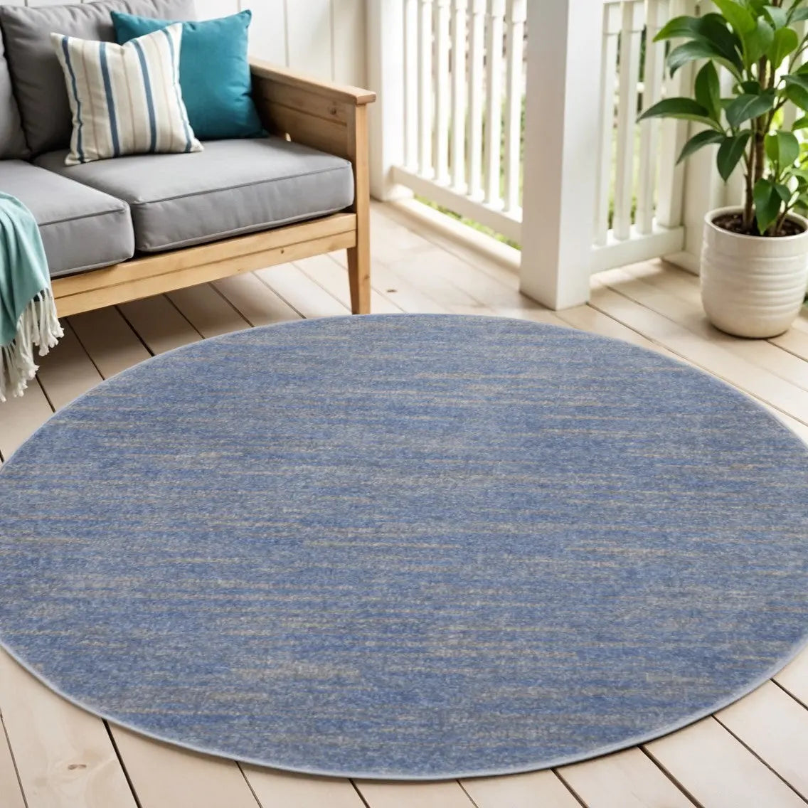 6' X 6' Blue And Gray Round Indoor Outdoor Area Rug Homeroots Outdoor