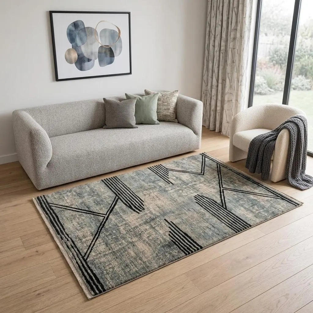 6' X 8' Gray And White Abstract Washable Area Rug With UV Protection Homeroots Home Decor