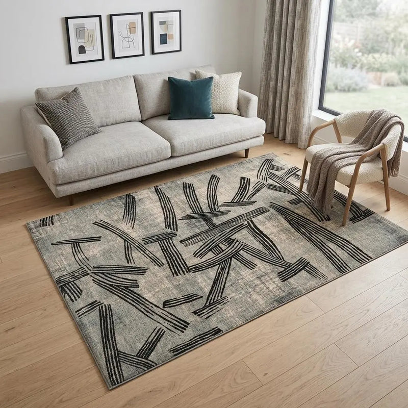 6' X 8' Gray And White Abstract Washable Area Rug With UV Protection Homeroots Home Decor