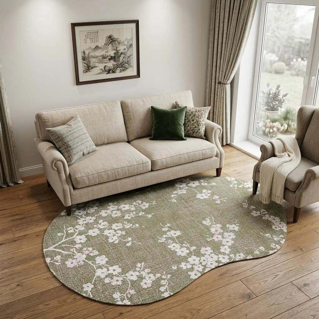 6' X 8' Green And White Oriental Washable Area Rug With UV Protection Homeroots Home Decor