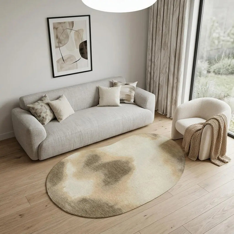6' X 8' Tan And White Abstract Washable Area Rug With UV Protection Homeroots Home Decor