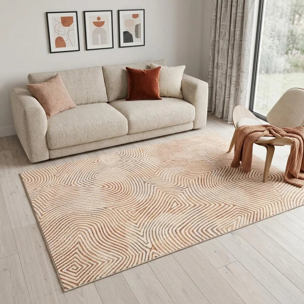 6' X 8' Tan And White Abstract Washable Area Rug With UV Protection Homeroots Home Decor