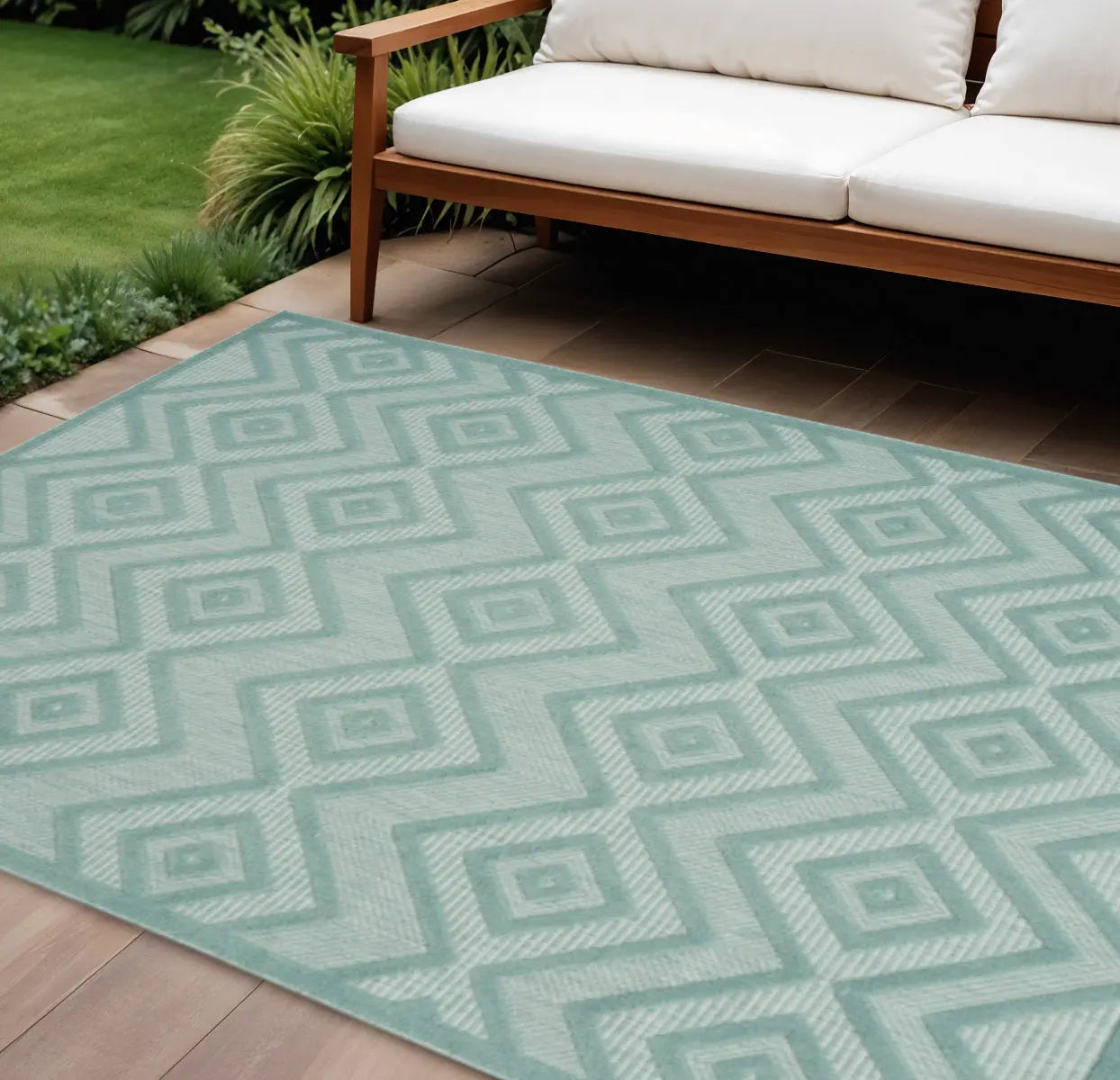 6' X 9' Aqua Indoor Outdoor Area Rug Homeroots Outdoor