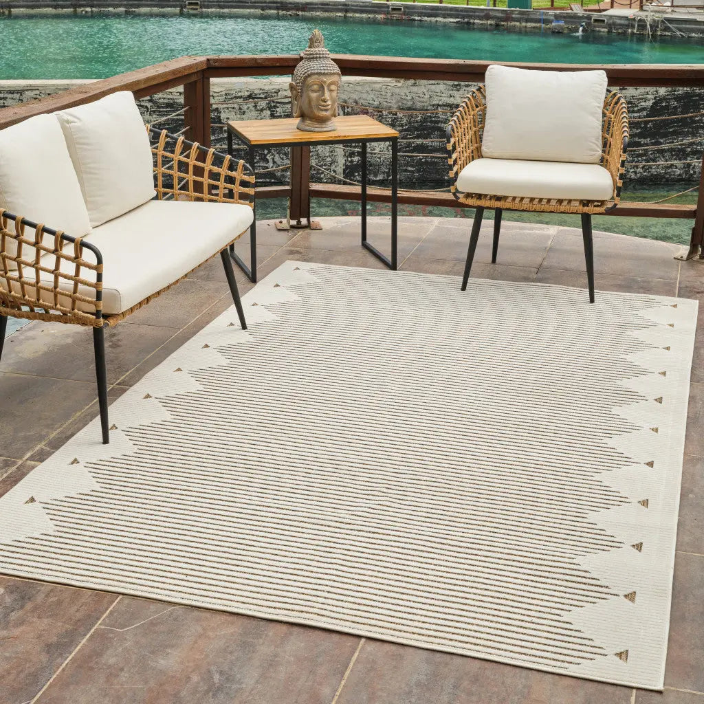 6' X 9' Beige And Brown Geometric Distressed Indoor Outdoor Area Rug Homeroots Outdoor
