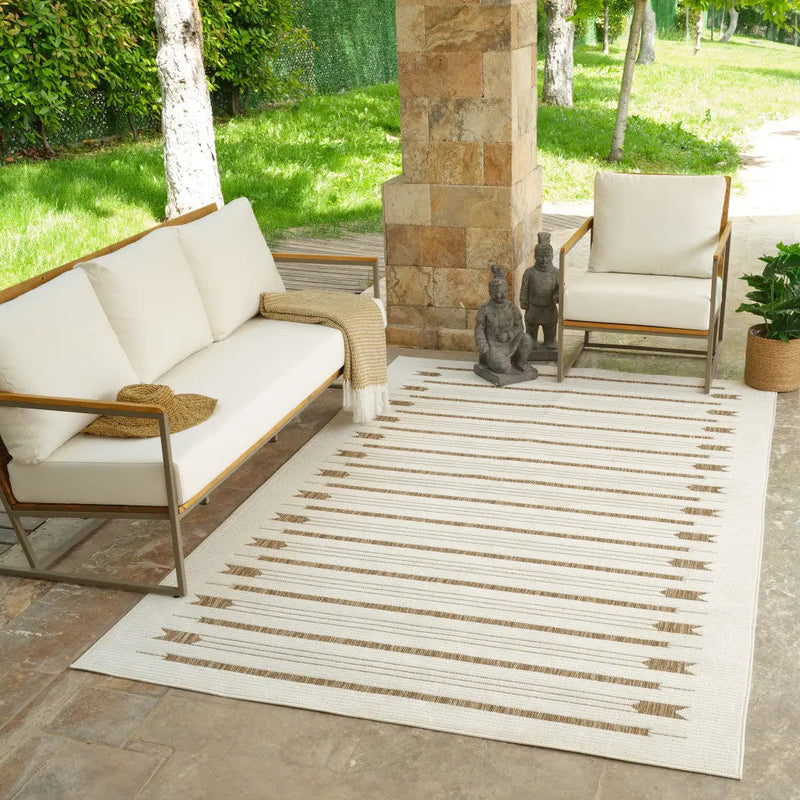 6' X 9' Beige And Brown Geometric Distressed Indoor Outdoor Area Rug Homeroots Outdoor