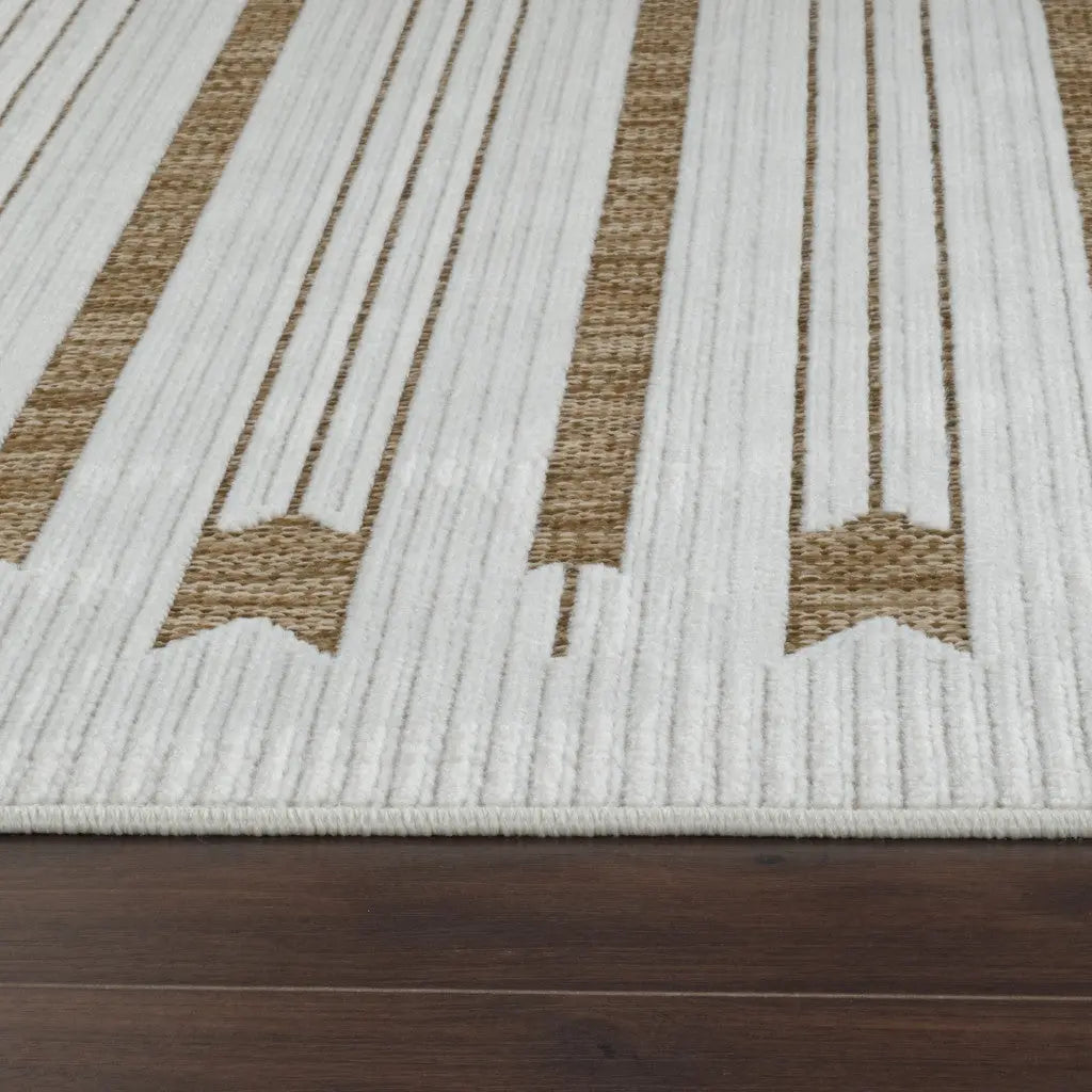 6' X 9' Beige And Brown Geometric Distressed Indoor Outdoor Area Rug Homeroots Outdoor