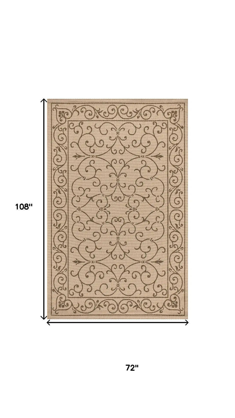 6' X 9' Beige And Brown Medallion Indoor Outdoor Area Rug Homeroots Outdoor