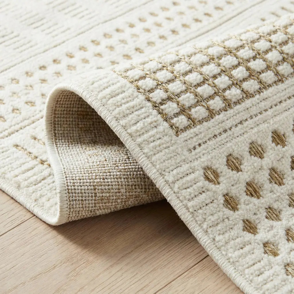 6' X 9' Beige and Brown Geometric Distressed Indoor Outdoor Area Rug Homeroots Outdoor