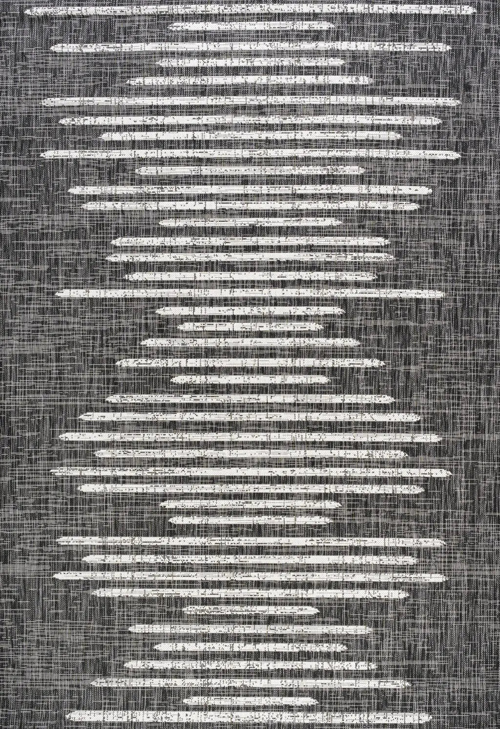 6' X 9' Black And Ivory Striped Indoor Outdoor Area Rug Homeroots Outdoor