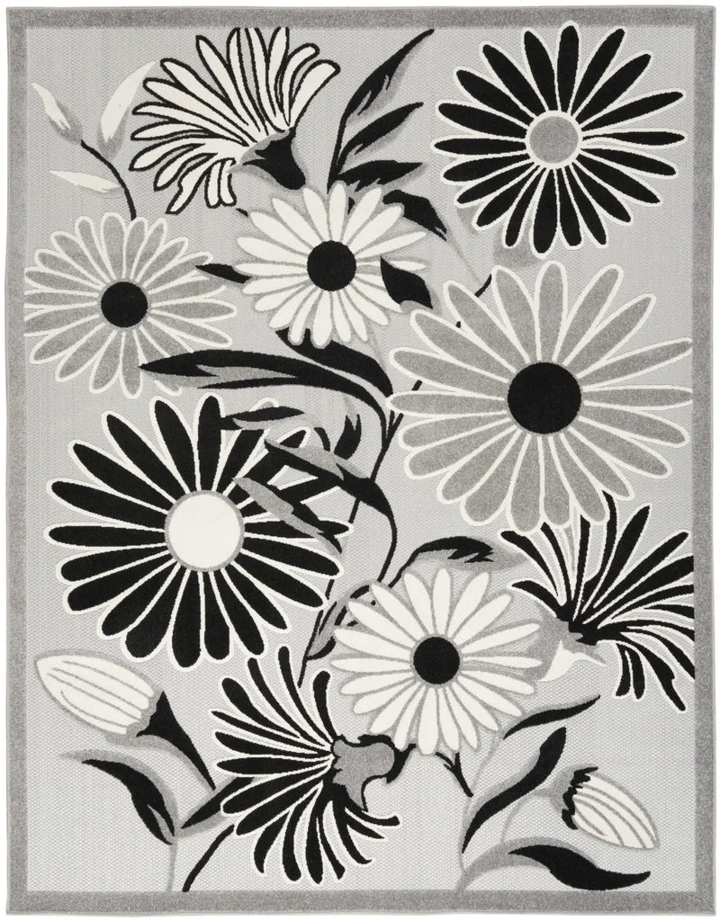 6' X 9' Black And White Floral Stain Resistant Non Skid Area Rug Homeroots Outdoor
