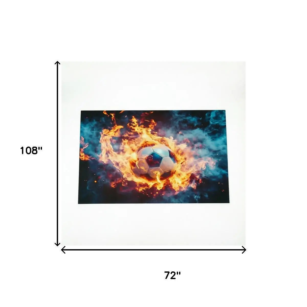 6' X 9' Black Orange And Blue Flaming Soccer Washable Area Rug With UV Protection Homeroots Home Decor
