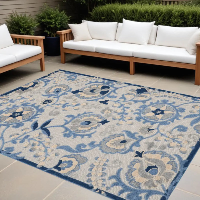 6' X 9' Blue And Gray Indoor Outdoor Area Rug - GreatEagleInc