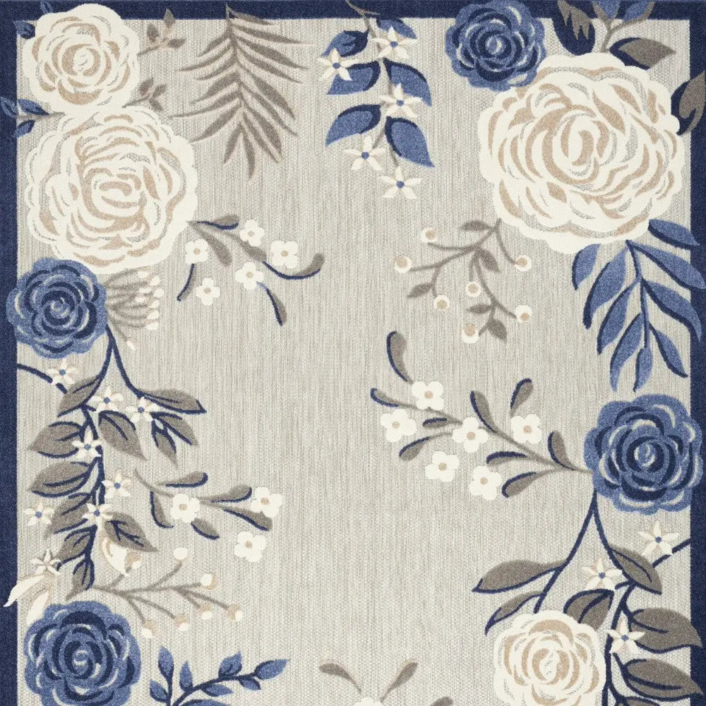 6' X 9' Blue And Grey Floral Stain Resistant Non Skid Area Rug Homeroots Outdoor